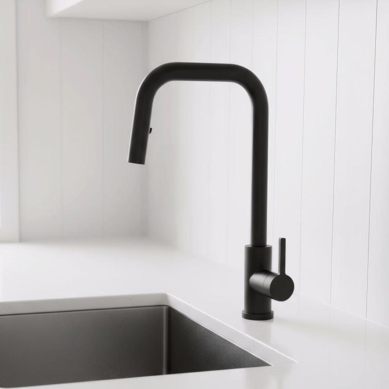Pure.Sink Elite Steel Crystal-S køkkenarmatur Mat sort med udtrækkelig tud PS8050-10