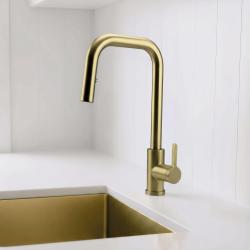 Pure. Sink Elite Steel Crystal-S køkkenarmatur PVD børstet guld med udtrækbar tud PS8050-60