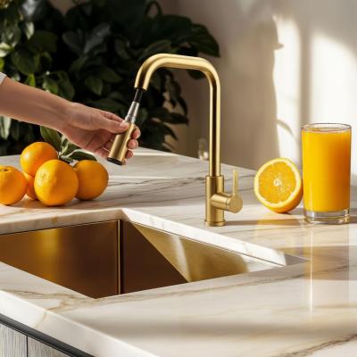 Pure. Sink Elite Steel Crystal-S køkkenarmatur PVD børstet guld med udtrækbar tud PS8050-60