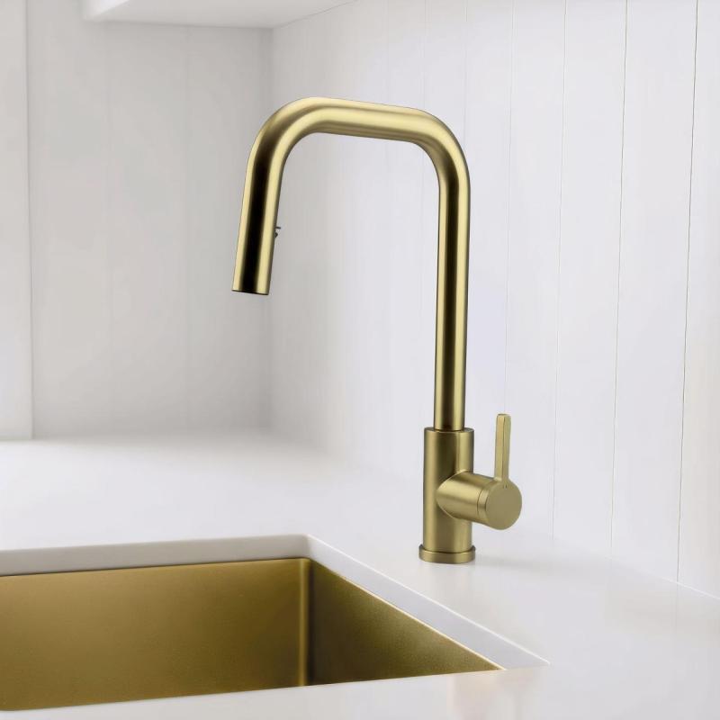 Pure. Sink Elite Steel Crystal-S køkkenarmatur PVD børstet guld med udtrækbar tud PS8050-60