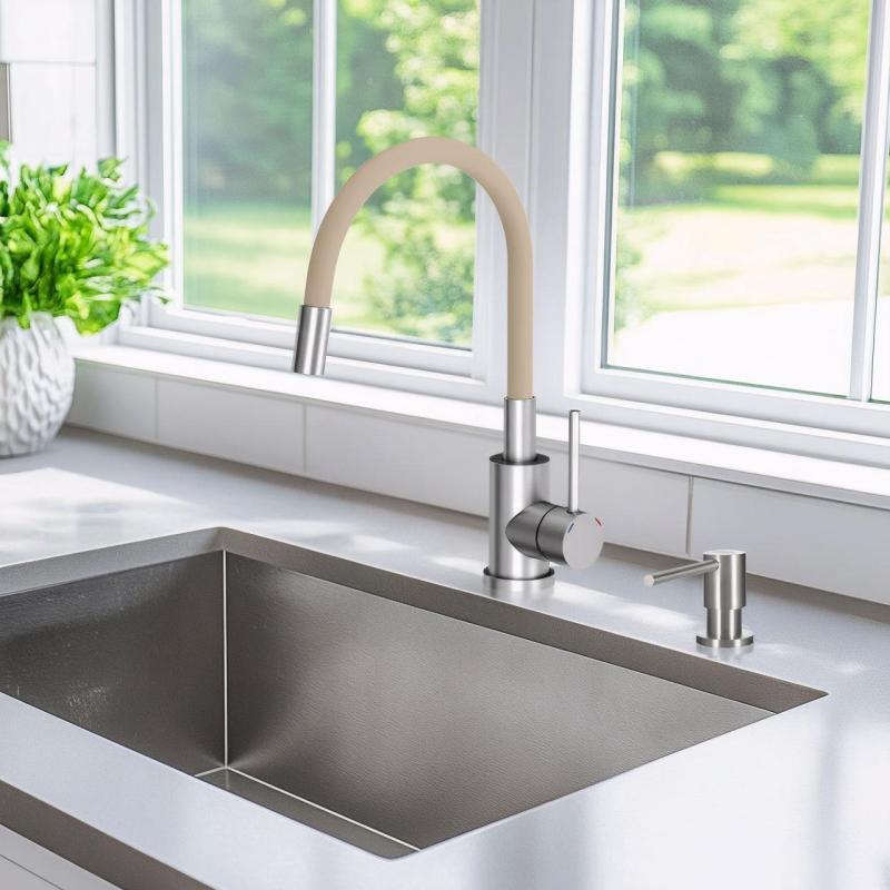 Quadri Bristol Køkkenarmatur Rustfrit Stål med Fleksibel Beige Tud 1208967664