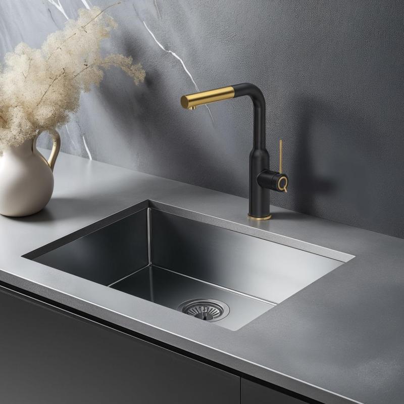 Quadri Stamford Køkkenarmatur Sort med PVD Guld Finish og Udtrækkelig Tud 1208967688