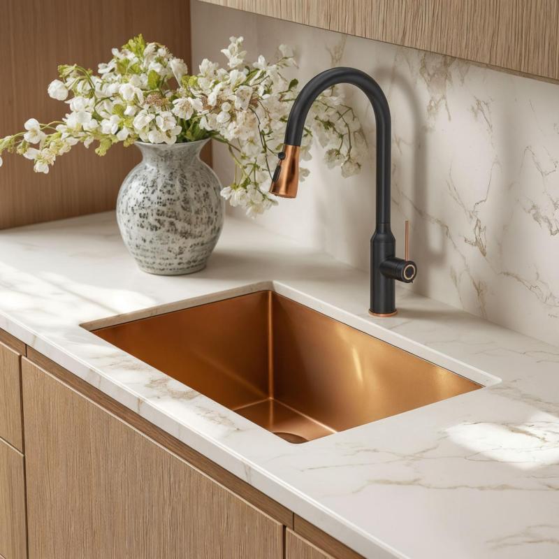 Quadri Stamford Køkkenarmatur Sort med PVD Kobber Finish med Aftagelig Tud og Sprayfunktion 1208967695