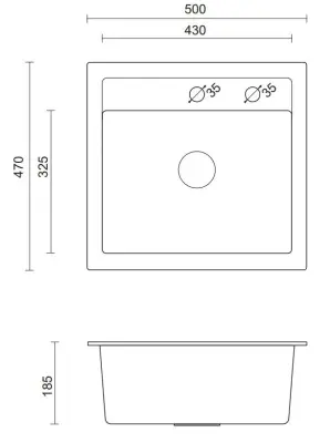 Quadri London Granit Grå Vask 50x47cm med Hanehul Tilbygning - 1208967727