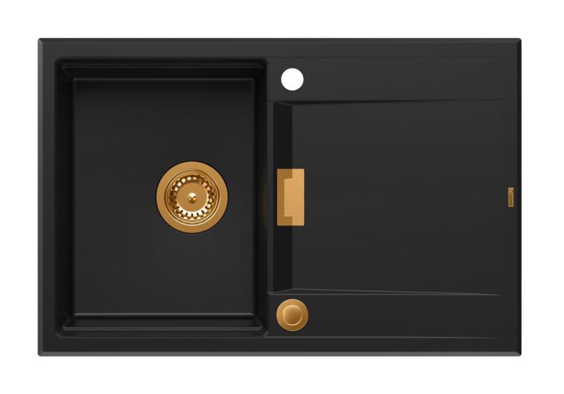 Quadri Minton Granit Overmonteret Sort Vask 76x50cm med Afdrypningsområde Vendbar og Kobberprop 1208967740