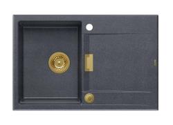 Quadri Minton Granit Indbygning Antracit Vask 76x50cm med Afdryp Omvendelig og Gylden Prop - 1208967745