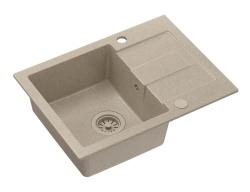 Quadri Sutton Beige Sand Granitisk Overmonteret Vask 60x45cm med Afdrypningsflade, Vendbar med Beige Prop - 1208967751
