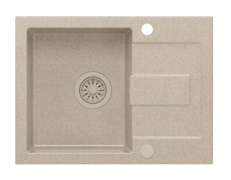 Quadri Sutton Beige Sand Granitisk Overmonteret Vask 60x45cm med Afdrypningsflade, Vendbar med Beige Prop - 1208967751