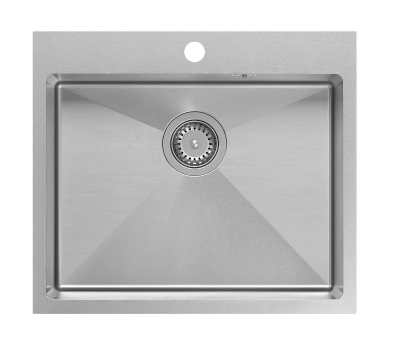 Aquadesign Clara Vask i Rustfrit Stål 55x48cm Over- eller Planlimning med Hul til Armatur og Rustfri Stålprop - 1208967756