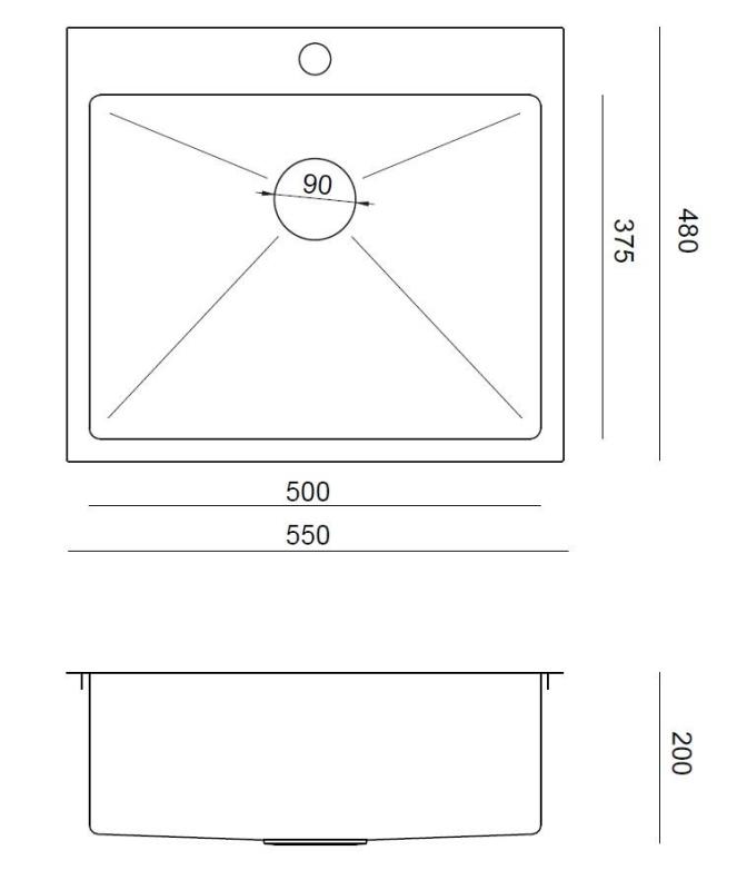 Aquadesign Clara Vask i Rustfrit Stål 55x48cm Over- eller Planlimning med Hul til Armatur og Rustfri Stålprop - 1208967756