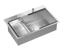 Aquadesign Vesta RVS Vask 76x49cm Overmontering og Planmontering med Hanehulbank, inklusive RVS Prop og Tilbehør - 1208967762