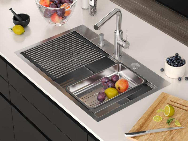 Aquadesign Vesta RVS Vask 76x49cm Overmontering og Planmontering med Hanehulbank, inklusive RVS Prop og Tilbehør - 1208967762