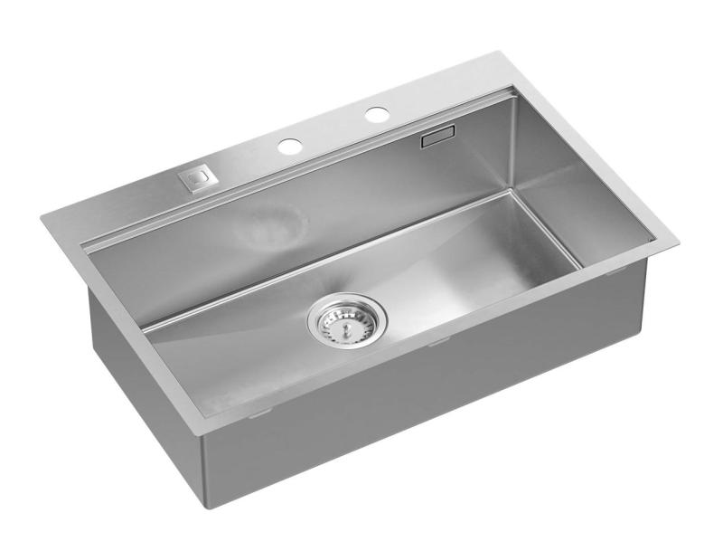 Aquadesign Vesta RVS Vask 76x49cm Overmontering og Planmontering med Hanehulbank, inklusive RVS Prop og Tilbehør - 1208967762