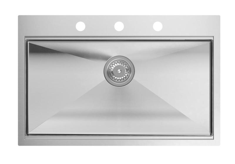 Aquadesign Vesta RVS Vask 76x49cm Overmontering og Planmontering med Hanehulbank, inklusive RVS Prop og Tilbehør - 1208967762