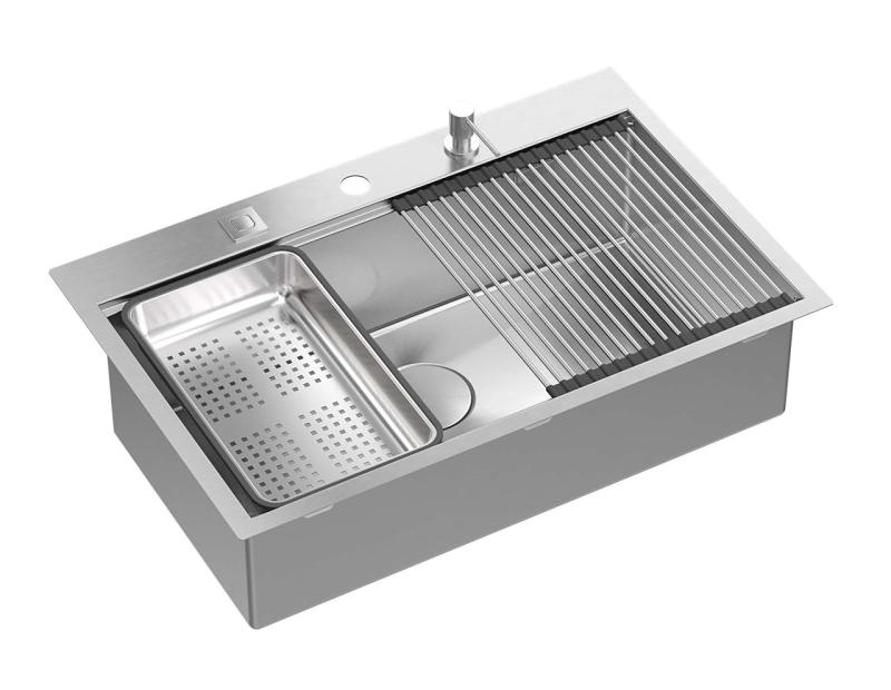 Aquadesign Vesta RVS Vask 76x49cm Overmontering og Planmontering med Hanehulbank, inklusive RVS Prop og Tilbehør - 1208967762