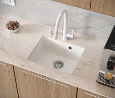 Quadri Elston Hvid Granit Undermonteret Vask 420x335mm med Rustfri Stål Prop 1208967776