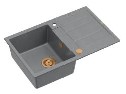 Quadri Sheffield Grå Granit Overmonteret Køkkenvask 78x50cm med Afdrypningsområde og Kobber Prop - 1208967791