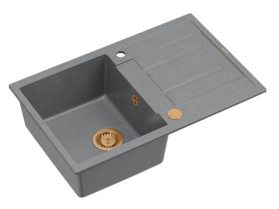 Quadri Sheffield Grå Granit Overmonteret Køkkenvask 78x50cm med Afdrypningsområde og Kobber Prop - 1208967791