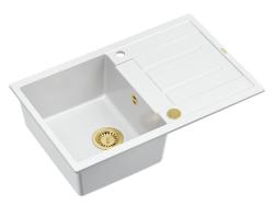 Quadri Sheffield Hvid Granit Køkkenvask 78x50cm med Afdrypningsområde og Kobber Prop - 1208967803