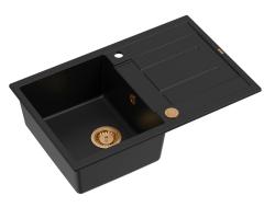 Quadri Sheffield Sort Granit Køkkenvask 78x50cm med Afdrypningsområde og Kobber Afløb - 1208967804