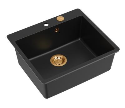 Quadri Sheffield Antracit Granit Køkkenvask Til montering på eller planlimning af bordplade 57x50 cm med Hanehul og Kobber Afløbsprop - 1208967814