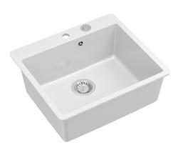 Quadri Sheffield Hvid Granit Nedfældet eller Planlimet Vask 57x50 cm med Hanehul og Rustfri Stål Prop - 1208967815
