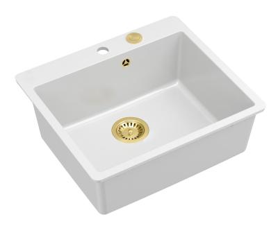 Quadri Sheffield Hvid Granit Overmonteret eller Planlimet Vask 57x50 cm med Hanehul og Guld Prop - 1208967817
