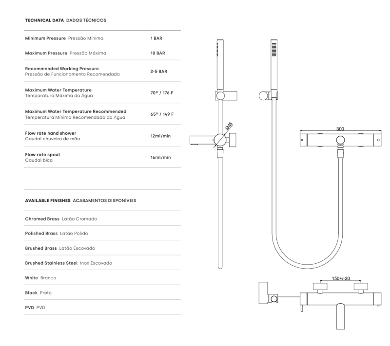 Waterevolution Flow termostatisk to-vejs bruserblander med håndbruser sort T130TNPR