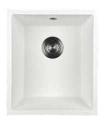 GraniteMy Universal Hvid Granit Vask 34x40 cm hvid til indbygning, underbygning og planmontering med gun metal prop 1208967904