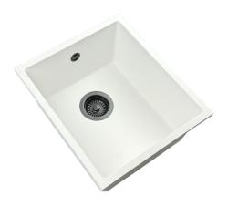 GraniteMy Universal Hvid Granit Vask 34x40 cm hvid til indbygning, underbygning og planmontering med gun metal prop 1208967904