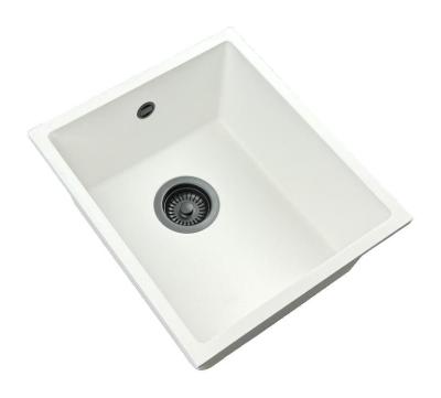 GraniteMy Universal hvid granitvask 34x40 cm hvid overflademontering og planmontering med gun metal-prop 1208967904