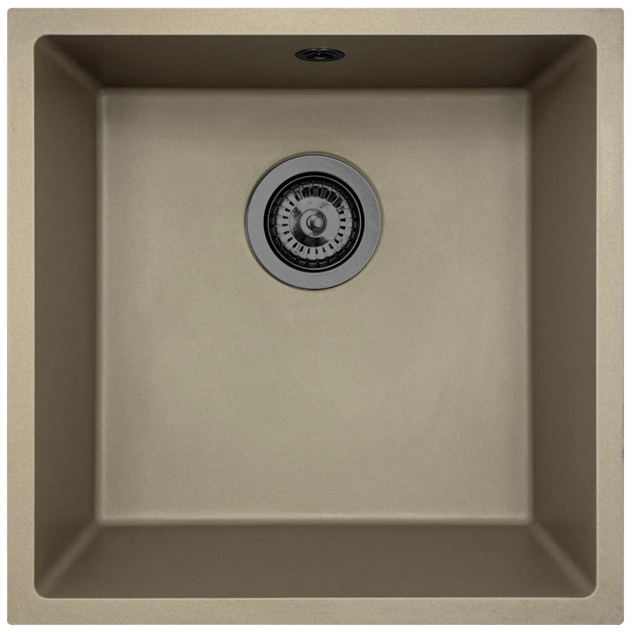 GraniteMy Universal Taupe Granit Vask 40x40 cm til montering ovenpå, under og planmontering med gunmetal prop - 1208967913