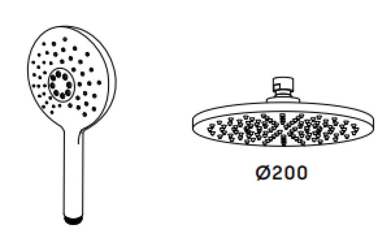 Waterevolution Flow trevejs bruseblander med hovedbruser og rund håndbruser Sort T131NRPR