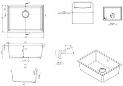 GraniteMy Universal Sort Granit Vask 55x40 cm til montering ovenpå, under og planmontering med gun metal prop - 1208967932