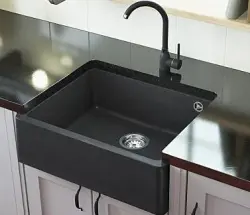 GraniteMy Tradition Landlig Vask Granitvask 60x48 cm Sort Underbygning og Planmontering med Gun Metal Prop 1208967939