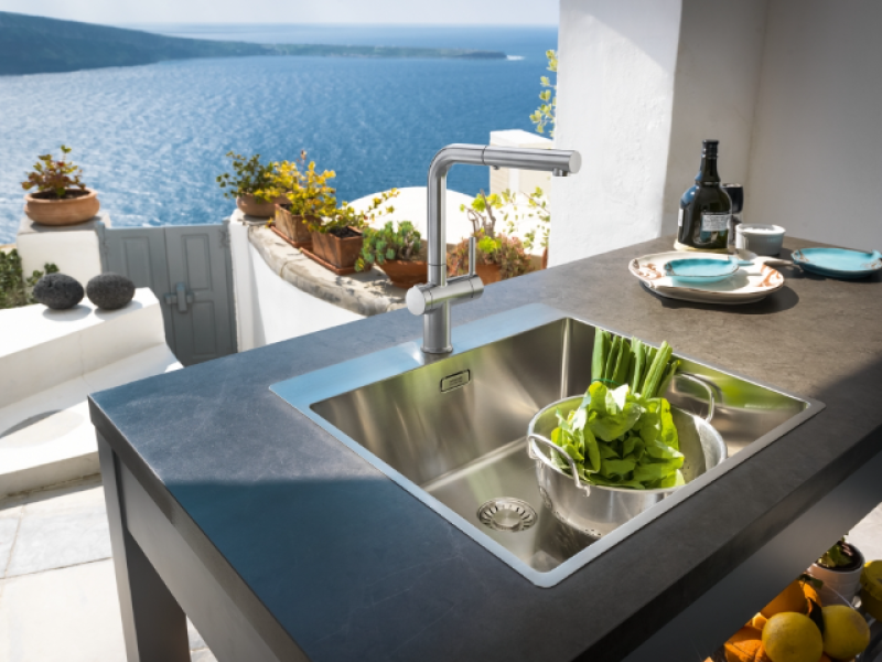 Franke Active Twist Enhåndsblander i rustfrit stål-look med udtrækkelig tud og integreret affaldsbetjening 115.0653.505