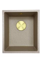 GraniteMy Universal granit beige sand vask 34x40 cm til overmontering, undermontering og planmontering med gylden prop 1208968008