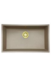 GraniteMy Universal granit beige sand vask 74x40 cm til overmontering, undermontering og planmontering med guldfarvet prop 1208968018