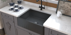 GraniteMy Tradition Landlig Vask - 2-Sidet Granitvask 60x48 cm Sort undermontering med sort prop 1208968029