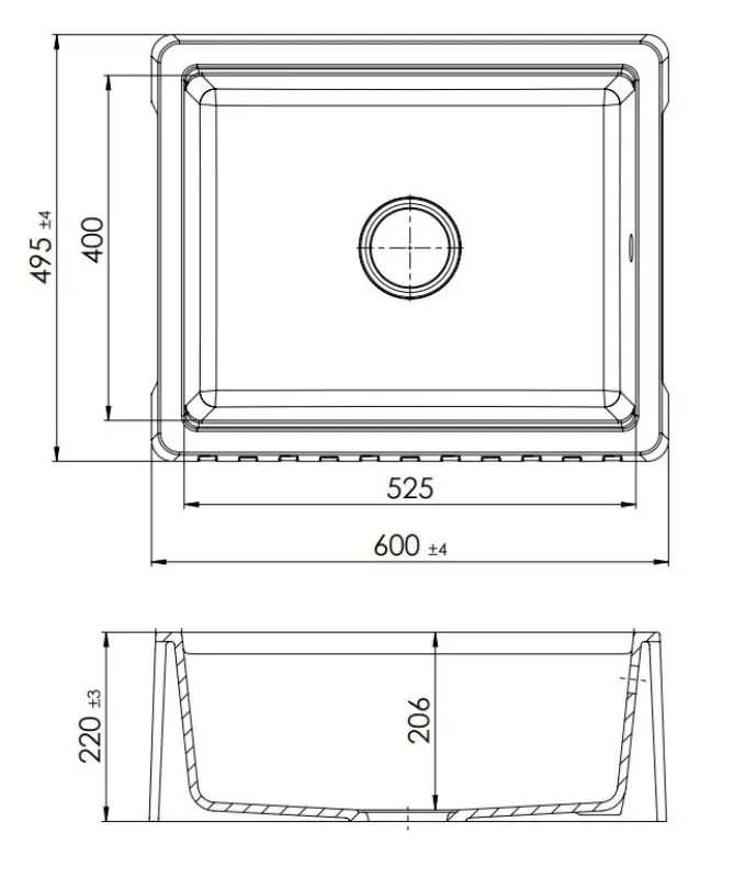 GraniteMy Tradition Country Sink - 2-Side Granite Basin 60x48 cm Black undermount with black plug 1208968029