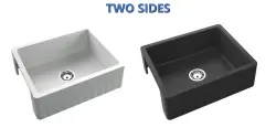 GraniteMy Tradition Landlig Vask - 2-Sidet Granitvask 60x48 cm Sort undermonteret med gylden prop 1208968031