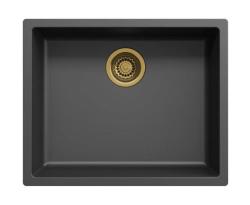 Sort vask 50x40cm underbygning, overbygning og planmontering med gylden prop 1208968037