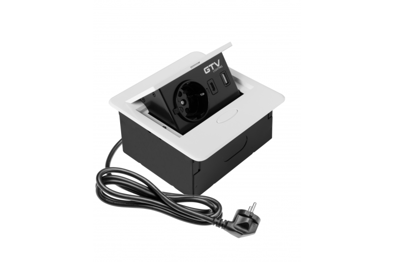 AVARO Indbygget Møbelstik, 1x Schuko Stik, USB A+C, 1.5m Kabel, Hvid