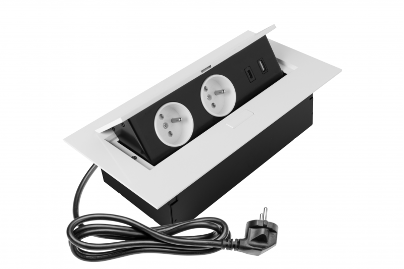 Møbelstik 2x schuko stik, USB A+C, uden kabel, hvid