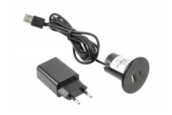 USB A+C 5V 2A Socket Charger with Power Supply, Black