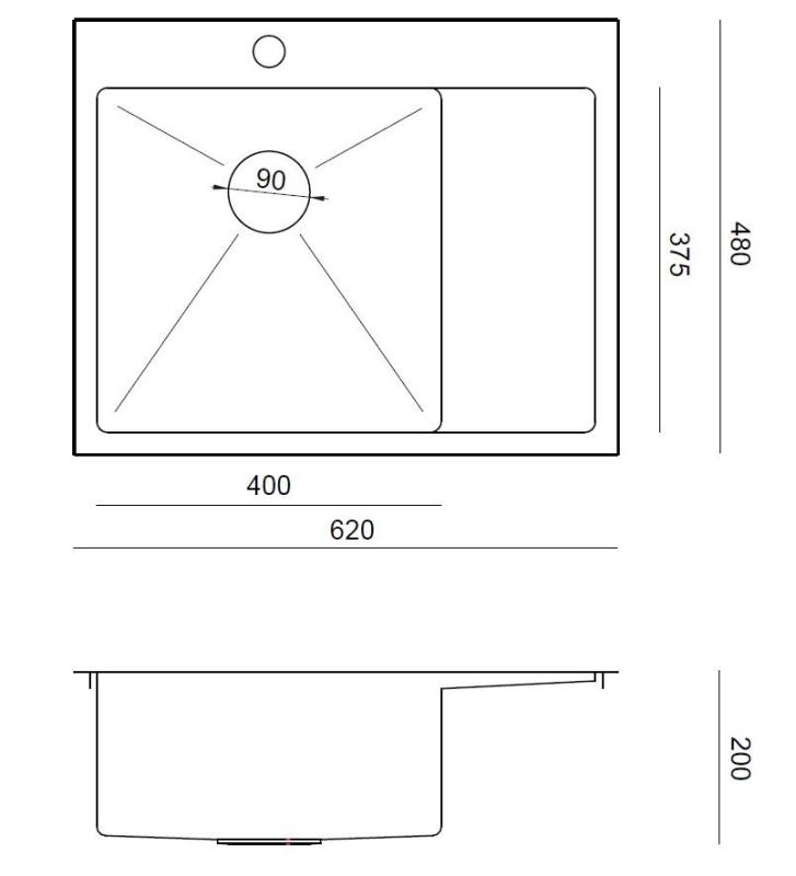 Aquadesign Clara Stainless Steel Sink with Left Side Bowl 62x48cm Top-Mount or Flush-Mount with Draining Board, Faucet Hole Bank, and Stainless Steel Plug - 1208969501.