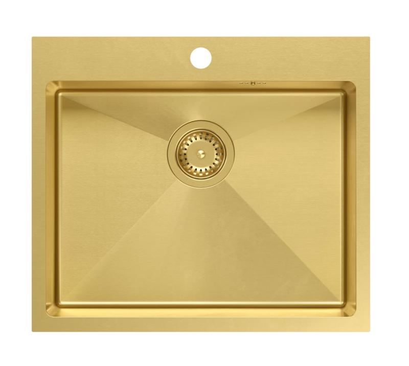 Aquadesign Clara Vask Guld 55x48cm Overmontering eller Planmontering med Haneområde og Guld Afløbsprop - 1208969504