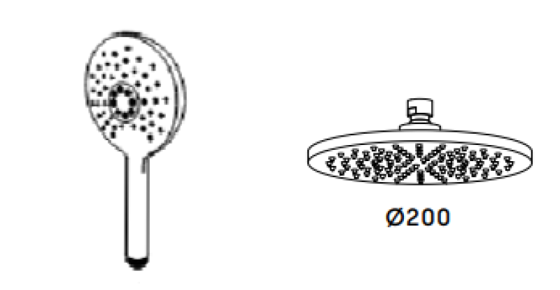 Waterevolution Flow termostatisk trevej bruserblander med hovedbruser og rund håndbruser sort T131TNRPR