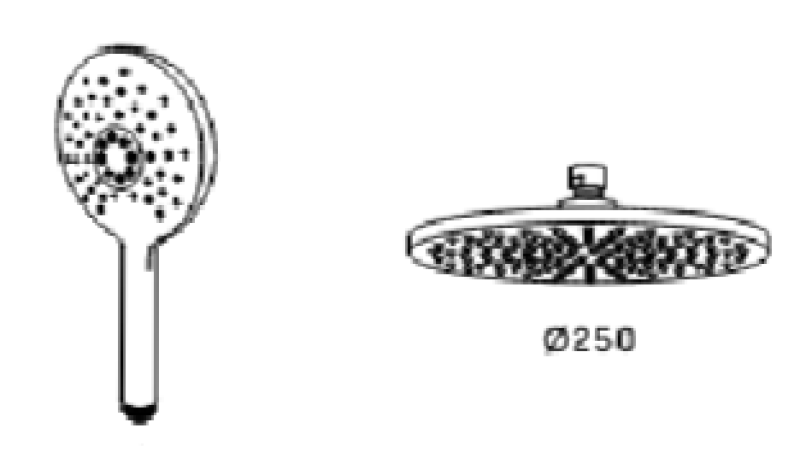 Waterevolution Flow termostatisk tre-vejs brusearmatur med hovedbruser 250mm og rund håndbruser Messing T131TNR25LE
