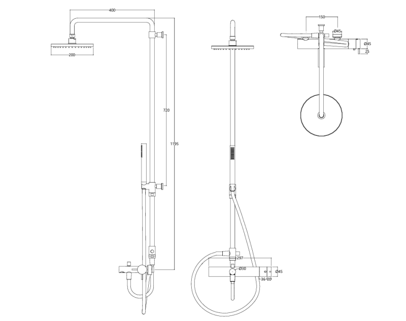 Waterevolution Flow termostatisk trevej bruseblander med hovedbruser 250mm og rund håndbruser lys guld T131TNR25WGE